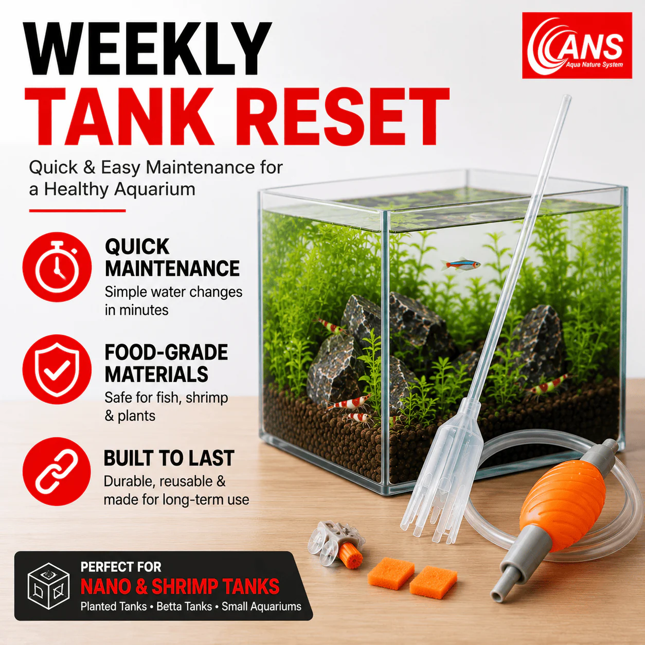ANS NanoClean Siphon – Precision Aquarium Cleaner for Nano, Shrimp & Planted Tanks - Image 5