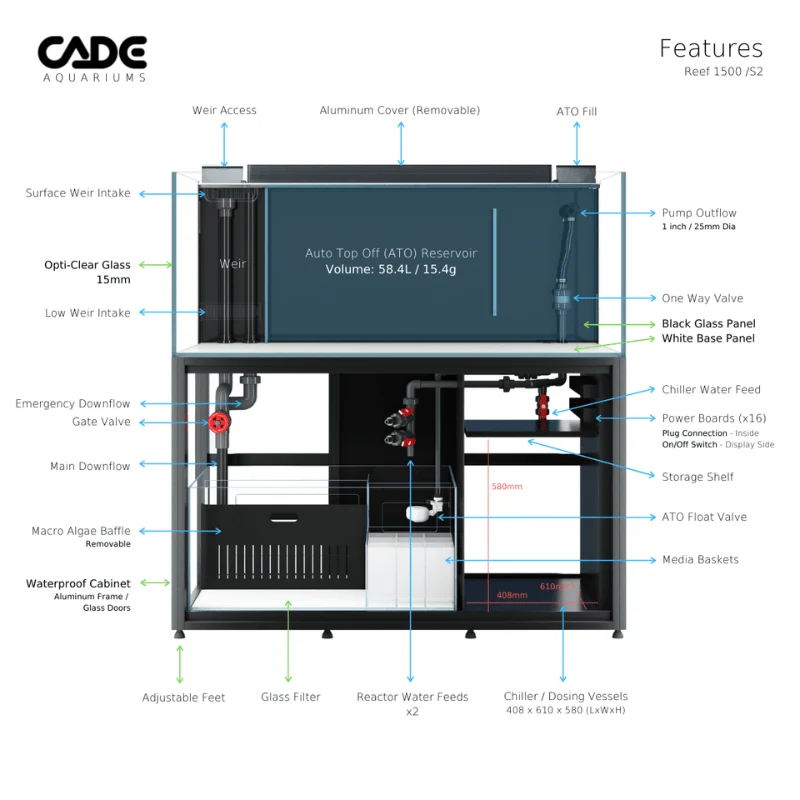 CADE Reef S2 Classic 1500 (Black/White) (150x70x60cm) - Image 3