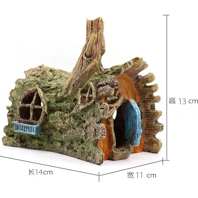 RQ001 Wooden House Aquarium Decoration 14x11x13cm - Image 2