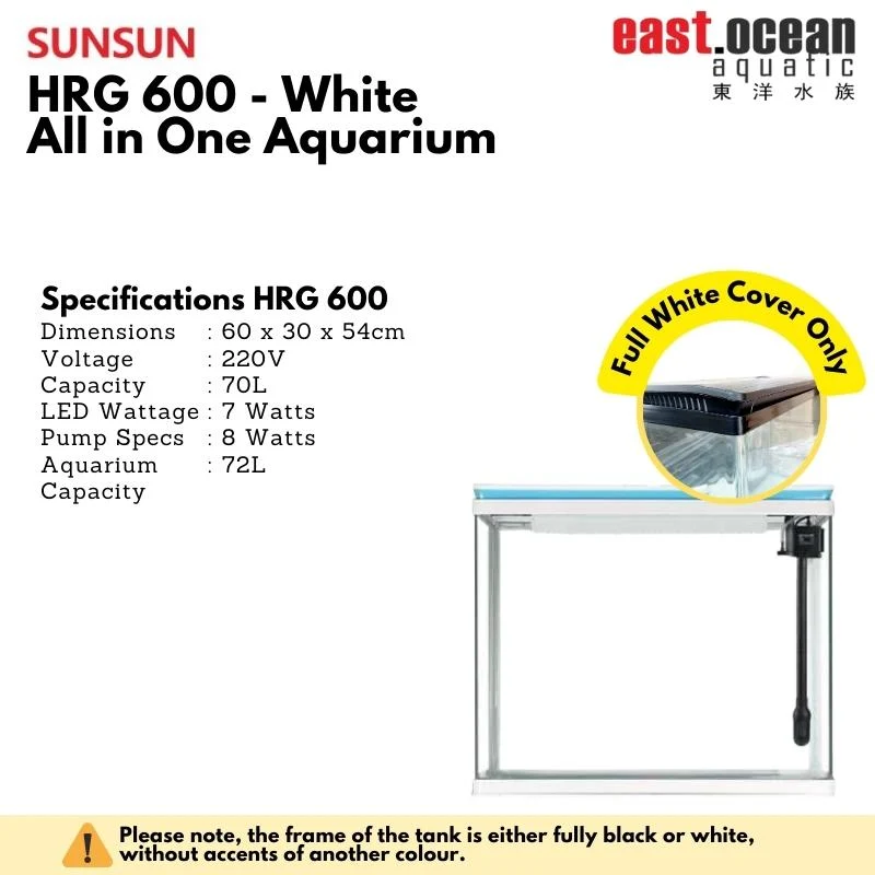 SUNSUN HRG-600 Aquarium (60cm) - Tank Only (Black / White) - Image 8